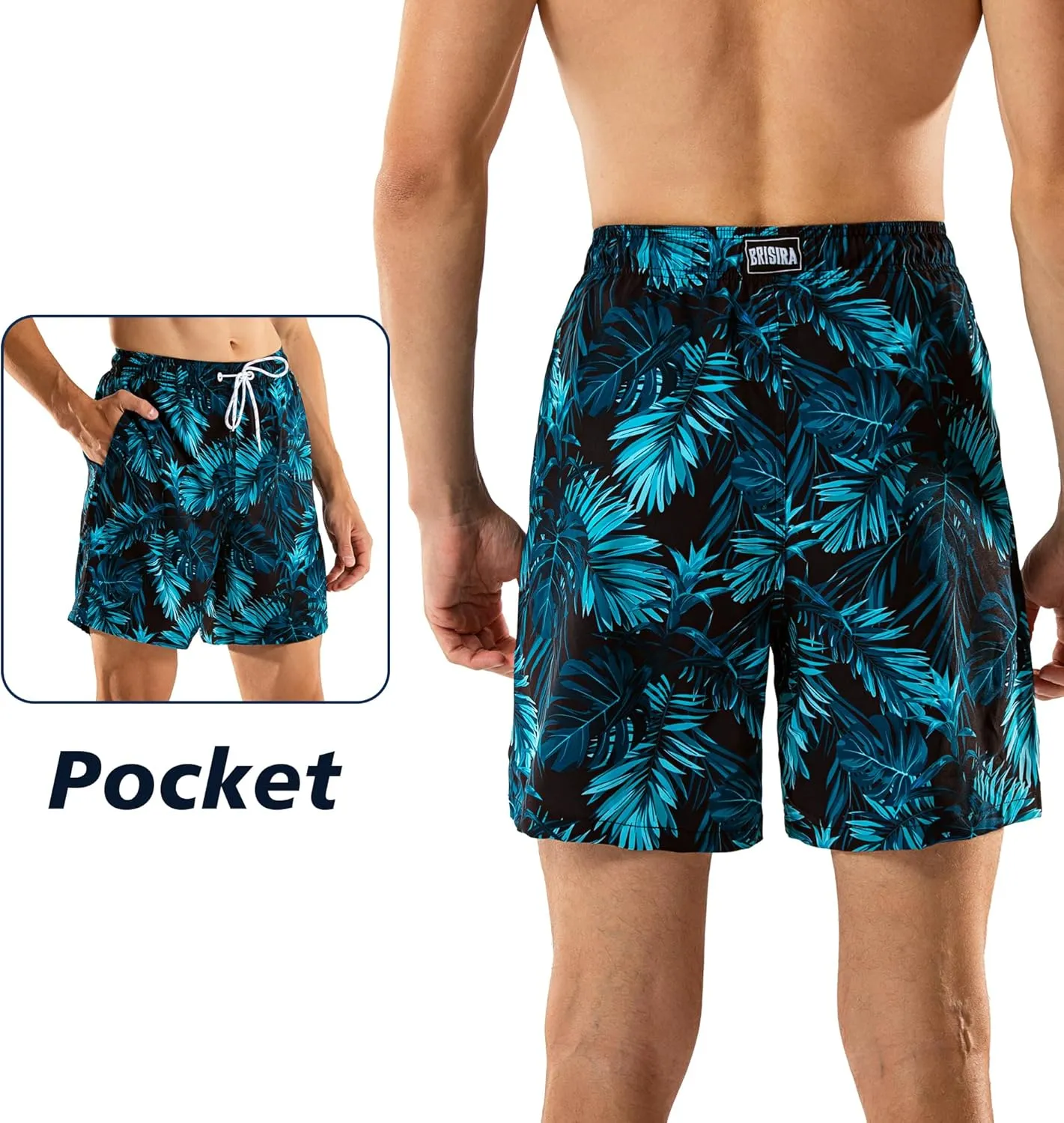 BRISIRA Mens Swim Trunks Swim Shorts 7 inch Compression Liner Bathing Suit Beach Shorts Swimwear Stretch Quick Dry Pockets