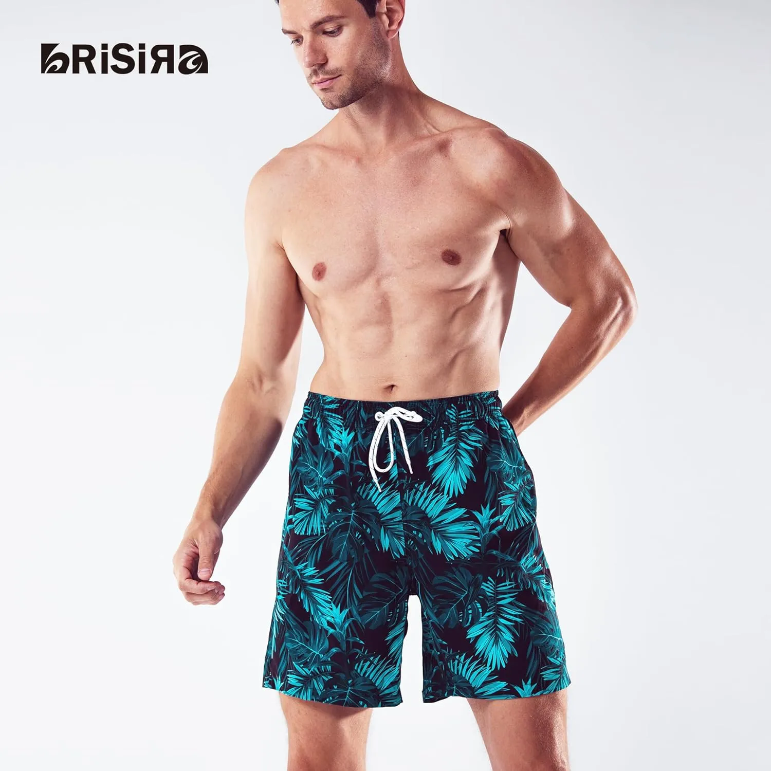 BRISIRA Mens Swim Trunks Swim Shorts 7 inch Compression Liner Bathing Suit Beach Shorts Swimwear Stretch Quick Dry Pockets