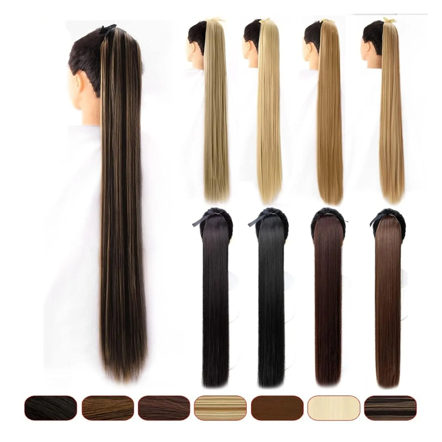 Bun Hair Pieces for Women 1 Pack Long Straight Drawstring Hair Clip Ponytail Extension Synthetic Wig Hair Extensions Bun for Everyday Party Use Messy Bun Hair Piece(04,55CM)