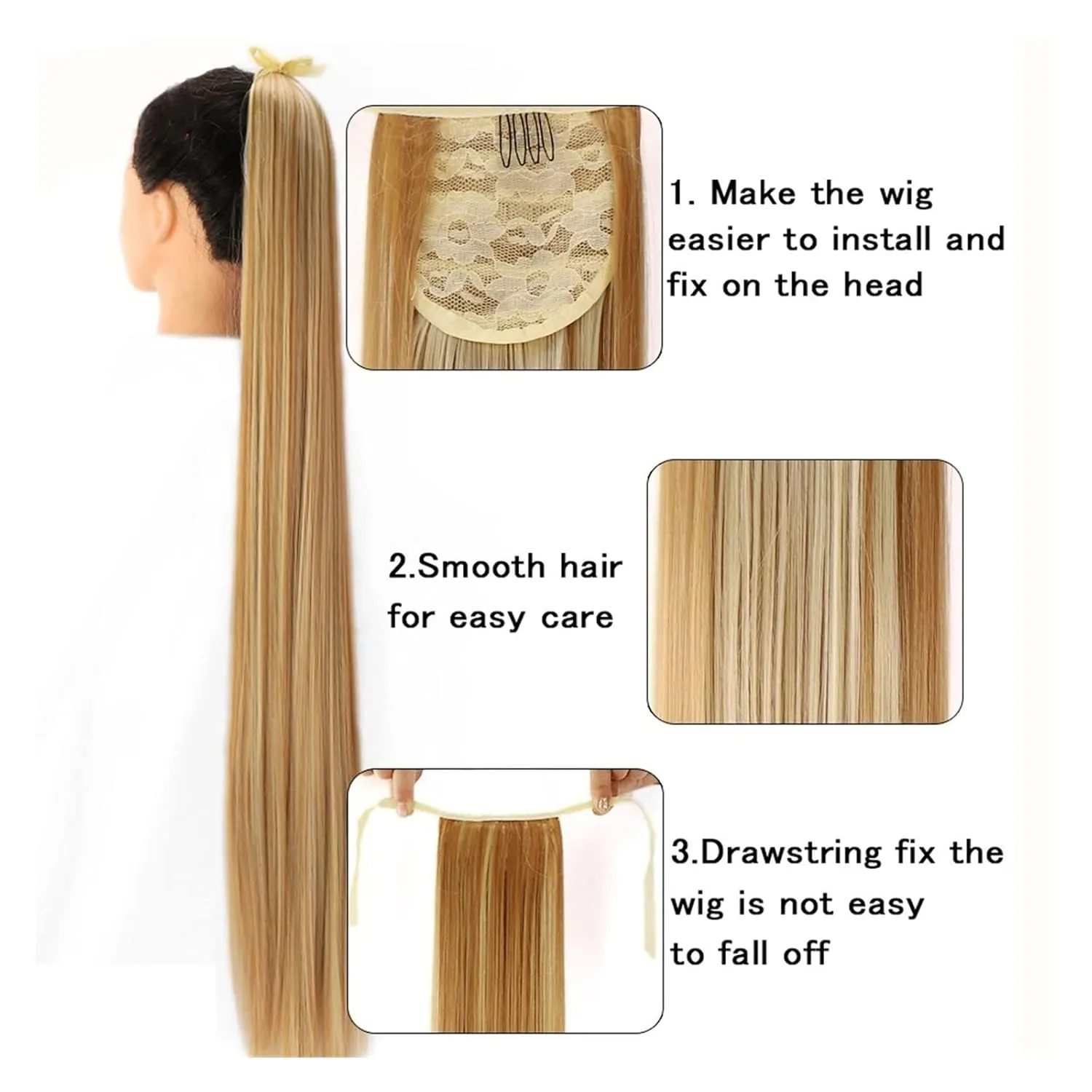 Bun Hair Pieces for Women 1 Pack Long Straight Drawstring Hair Clip Ponytail Extension Synthetic Wig Hair Extensions Bun for Everyday Party Use Messy Bun Hair Piece(04,55CM)