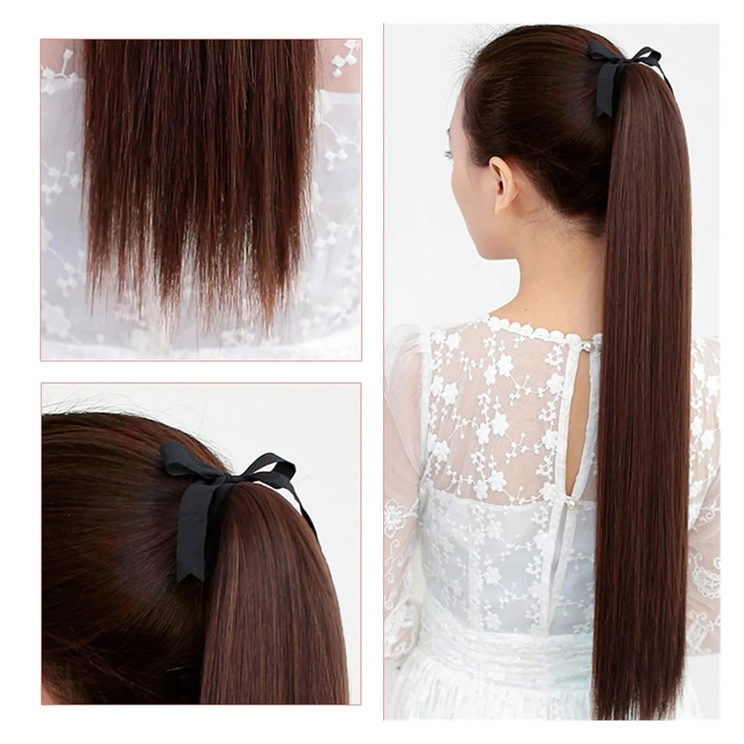 Bun Hair Pieces for Women 1 Pack Long Straight Drawstring Hair Clip Ponytail Extension Synthetic Wig Hair Extensions Bun for Everyday Party Use Messy Bun Hair Piece(04,55CM)