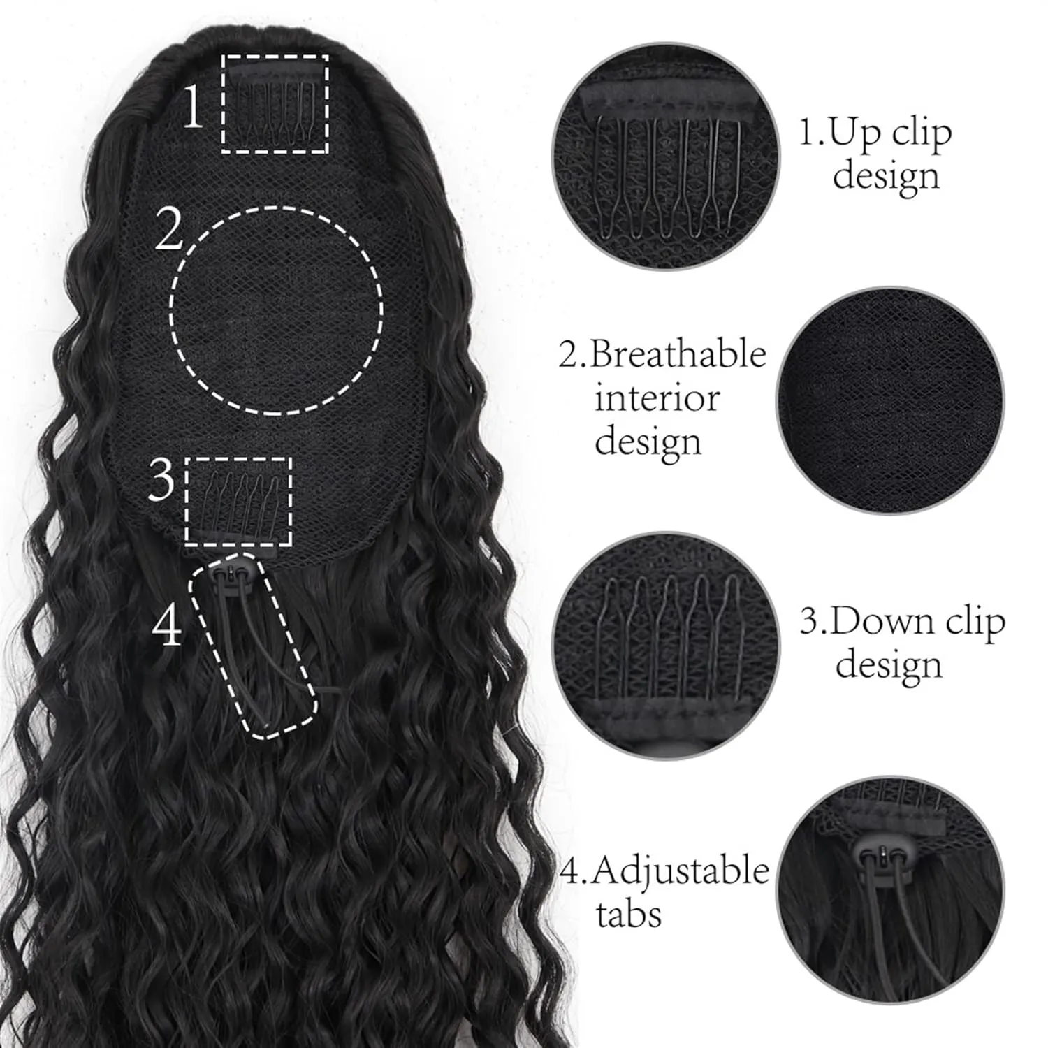 Bun Hair Pieces for Women 1-Pack Synthetic Long Wavy Drawstring Ponytail Clip-On Hair Extensions 24" Natural Wavy Female Hair Extensions Bun Messy Bun Hair Piece(07)