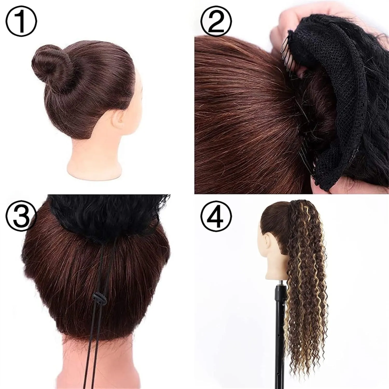 Bun Hair Pieces for Women 1-Pack Synthetic Long Wavy Drawstring Ponytail Clip-On Hair Extensions 24" Natural Wavy Female Hair Extensions Bun Messy Bun Hair Piece(07)