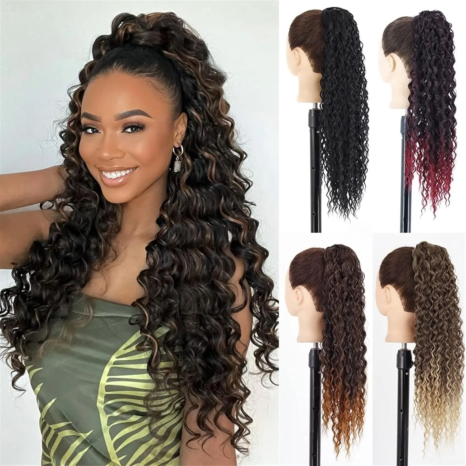 Bun Hair Pieces for Women 1-Pack Synthetic Long Wavy Drawstring Ponytail Clip-On Hair Extensions 24" Natural Wavy Female Hair Extensions Bun Messy Bun Hair Piece(07)