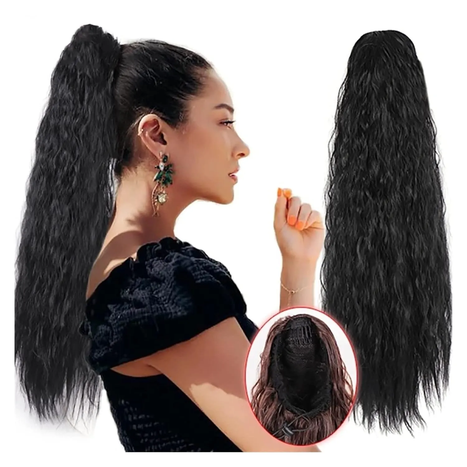 Bun Hair Pieces for Women 24" Long Curly With Drawstring Puff Ponytail Hair Extension Synthetic Ponytail Hair Clip Bun for Women's Everyday Use Messy Bun Hair Piece(09)