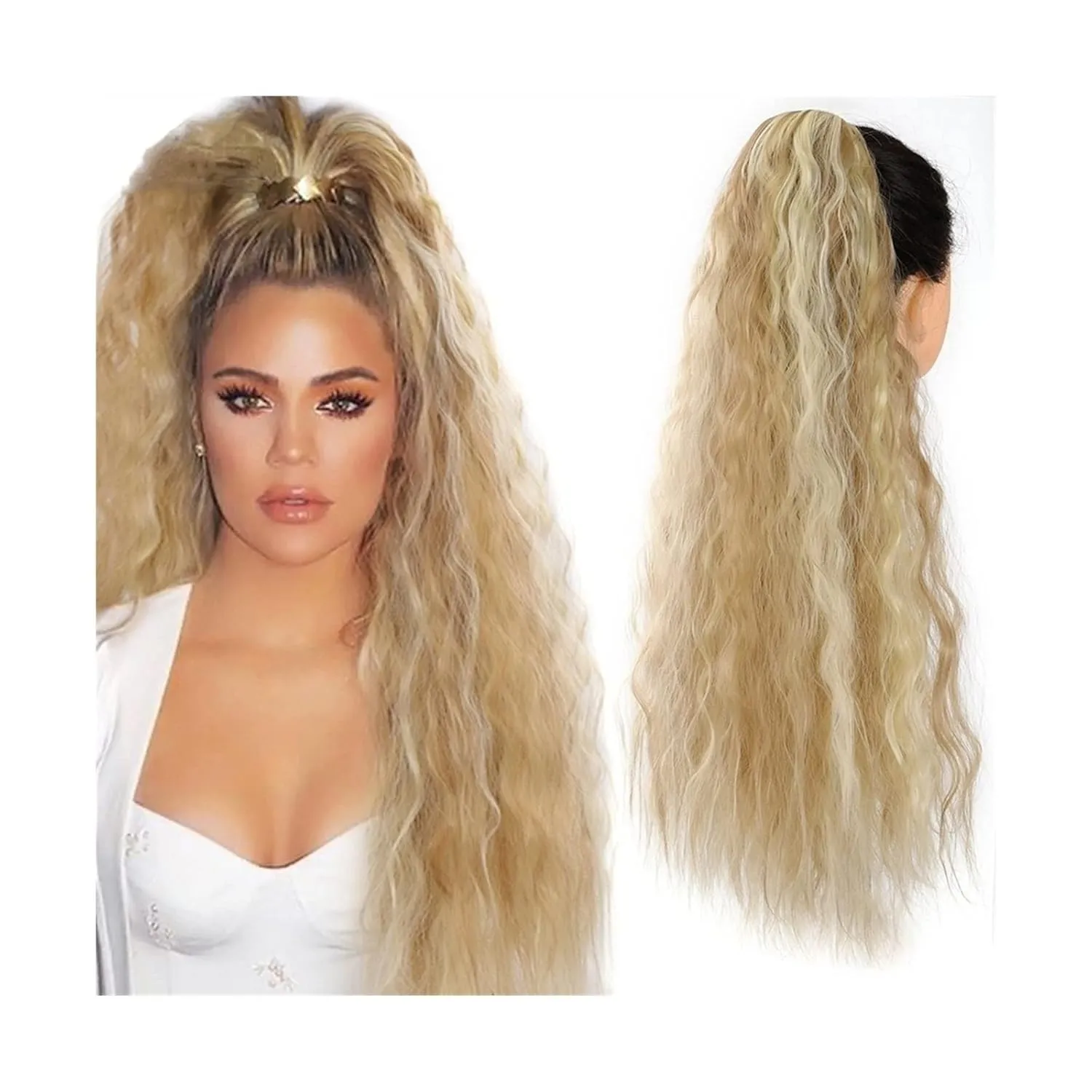 Bun Hair Pieces for Women 24" Long Curly With Drawstring Puff Ponytail Hair Extension Synthetic Ponytail Hair Clip Bun for Women's Everyday Use Messy Bun Hair Piece(09)