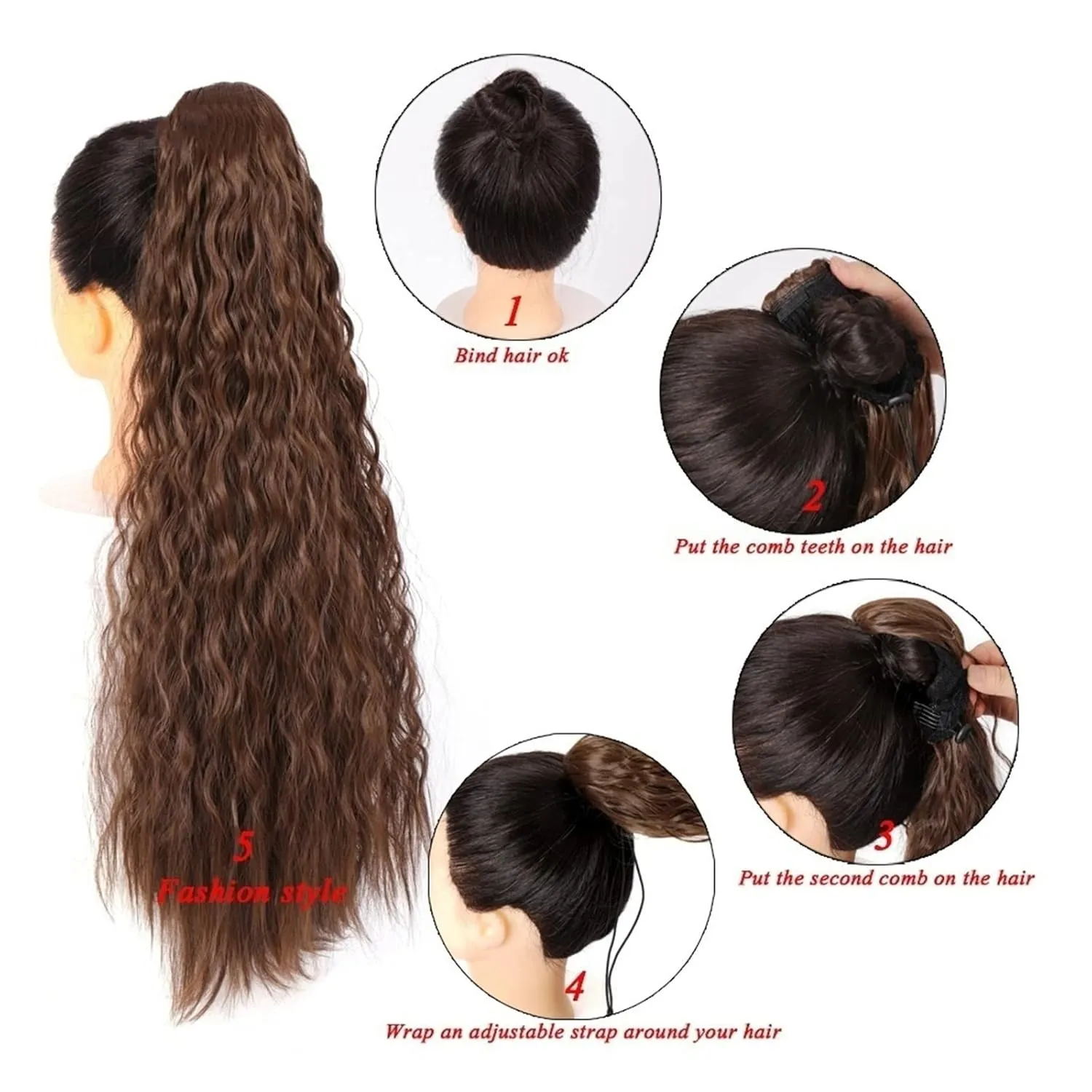 Bun Hair Pieces for Women 24" Long Curly With Drawstring Puff Ponytail Hair Extension Synthetic Ponytail Hair Clip Bun for Women's Everyday Use Messy Bun Hair Piece(09)
