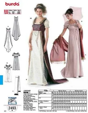 BURDA 2493 JOSEPHINE RENAISSANCE COSTUME (SIZE 10-22) SEWING PATTERN