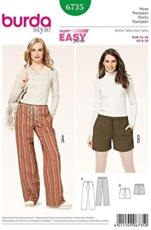 Burda Ladies Easy Sewing Pattern 6735 Casual Trouser Pants & Shorts