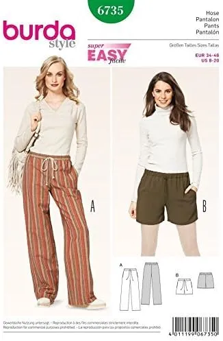 Burda Ladies Easy Sewing Pattern 6735 Casual Trouser Pants & Shorts