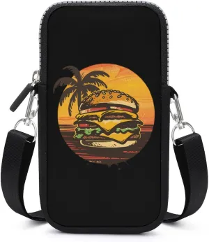 Burger Cheeseburger Vintage Art Food Hamburger Crossbody Bag for Women Men Phone Purses Shoulder Bag Handbag