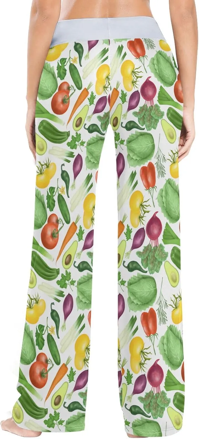 Cabbage Carrot Tomatoes Vegetables Women's Pajama Pants Purple Avocado Loose Wide Leg Pant Drawstring Sweatpants XS