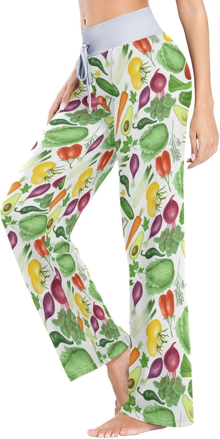 Cabbage Carrot Tomatoes Vegetables Women's Pajama Pants Purple Avocado Loose Wide Leg Pant Drawstring Sweatpants XS
