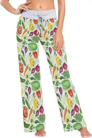Cabbage Carrot Tomatoes Vegetables Women's Pajama Pants Purple Avocado Loose Wide Leg Pant Drawstring Sweatpants XS