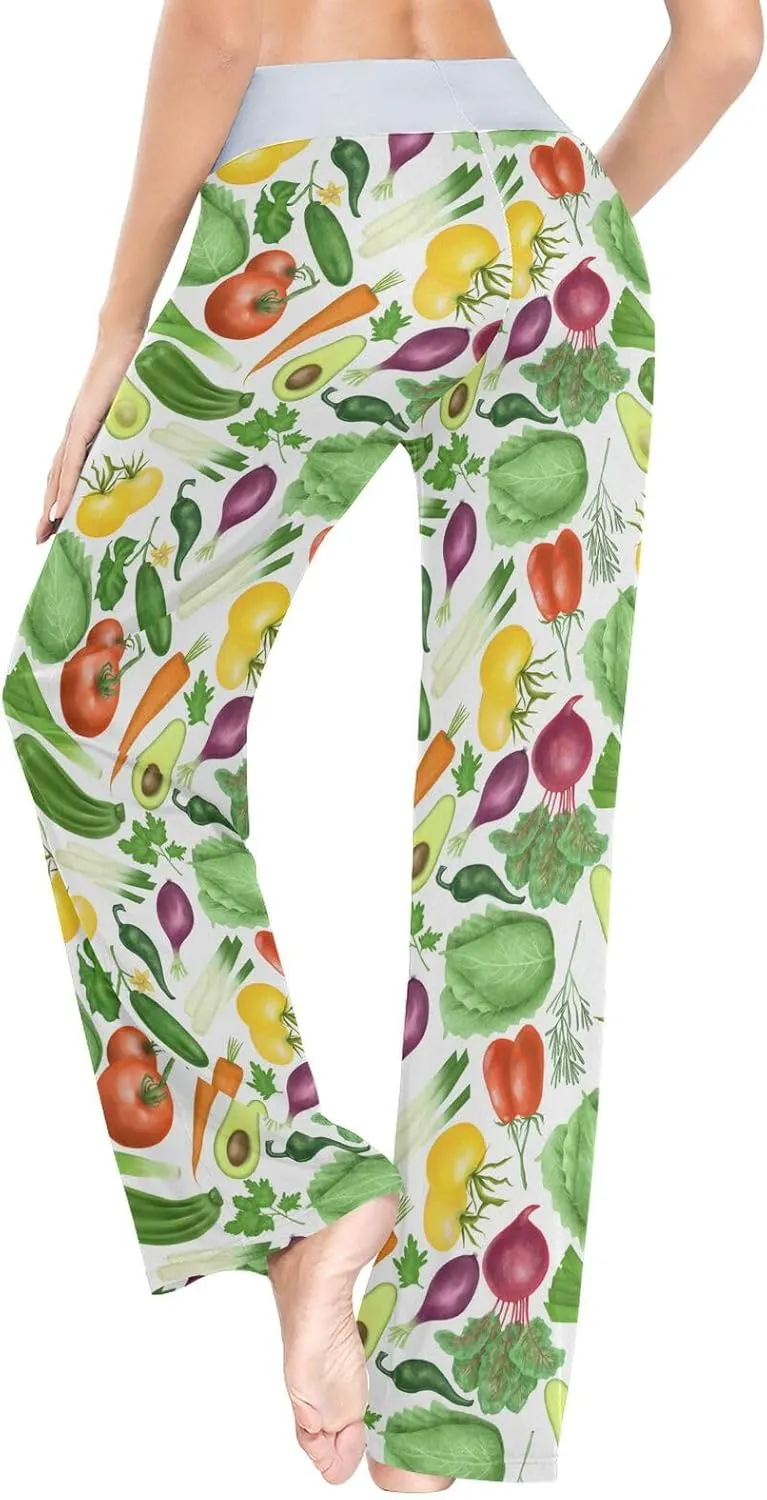 Cabbage Carrot Tomatoes Vegetables Women's Pajama Pants Purple Avocado Loose Wide Leg Pant Drawstring Sweatpants XS
