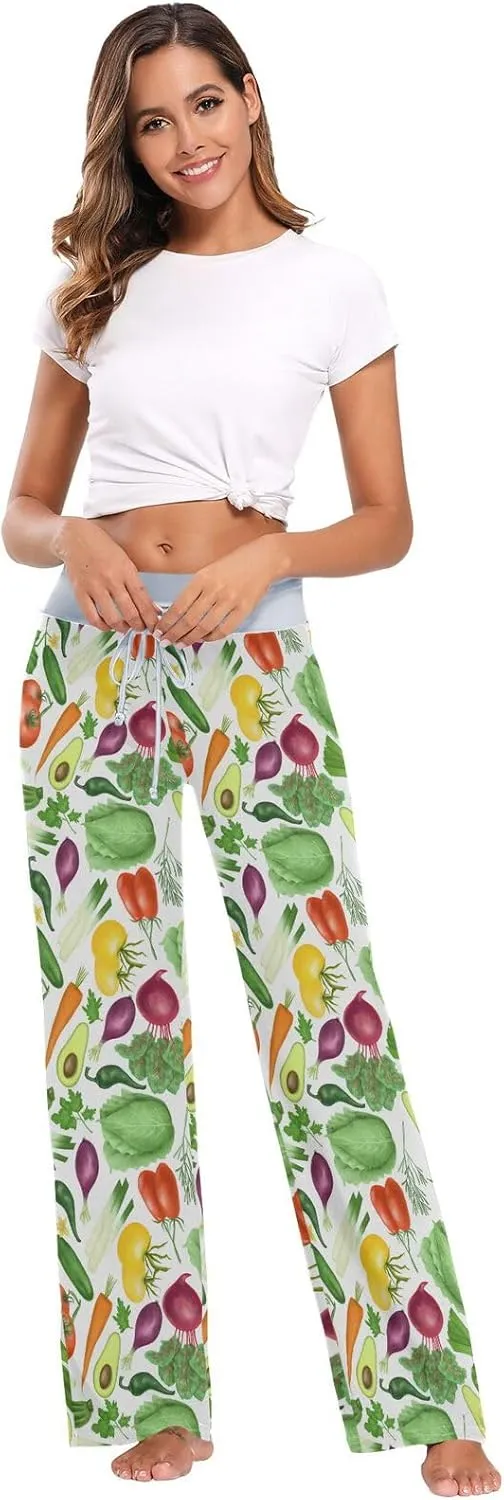 Cabbage Carrot Tomatoes Vegetables Women's Pajama Pants Purple Avocado Loose Wide Leg Pant Drawstring Sweatpants XS