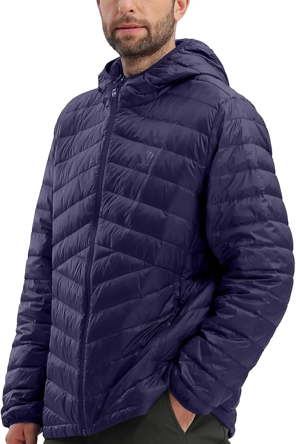 CAMEL CROWN Men's Packable Down Jacket Hooded Lightweight Puffer Insulated Coat for Travel Outdoor Hiking