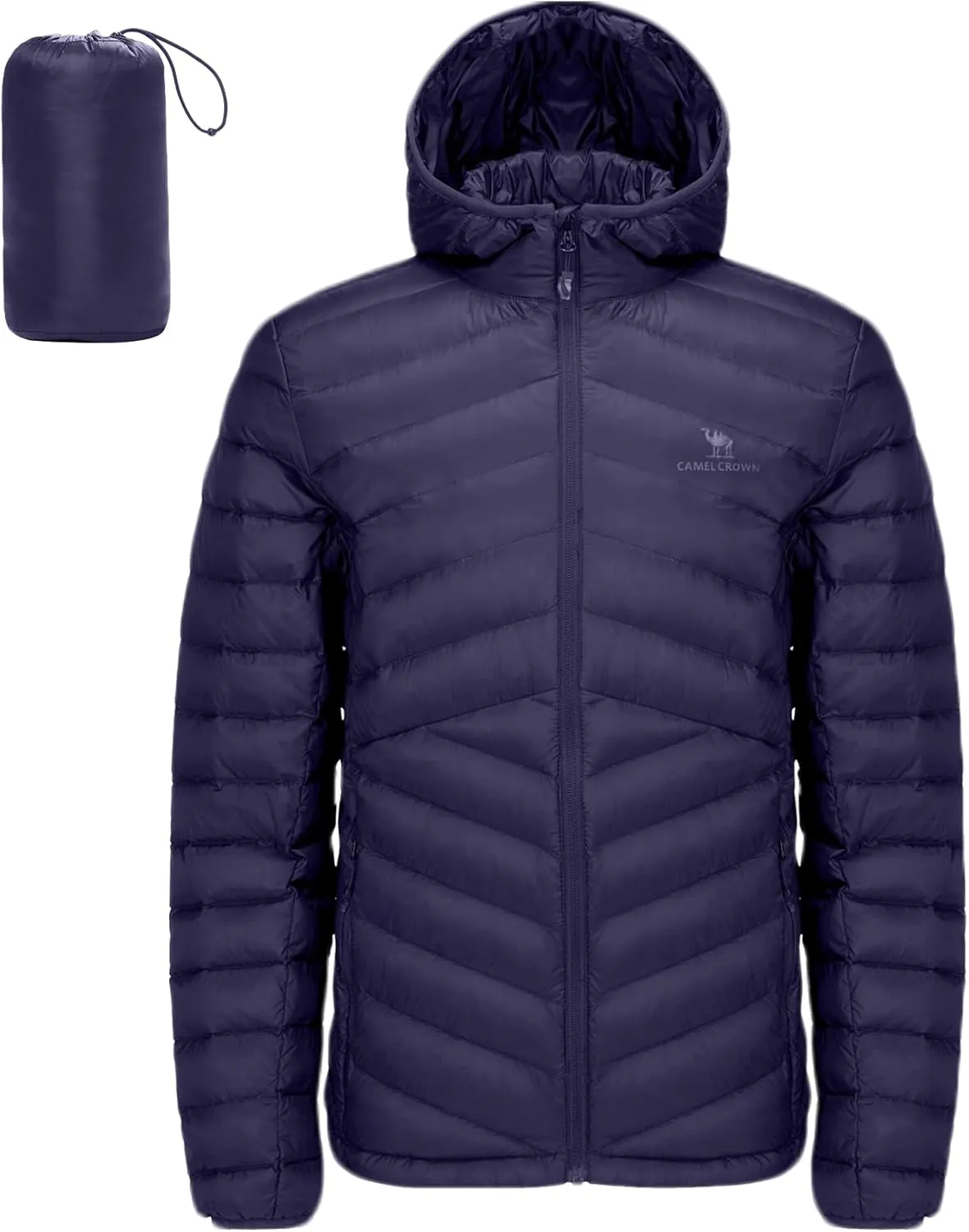 CAMEL CROWN Men's Packable Down Jacket Hooded Lightweight Puffer Insulated Coat for Travel Outdoor Hiking
