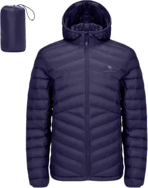 CAMEL CROWN Men's Packable Down Jacket Hooded Lightweight Puffer Insulated Coat for Travel Outdoor Hiking