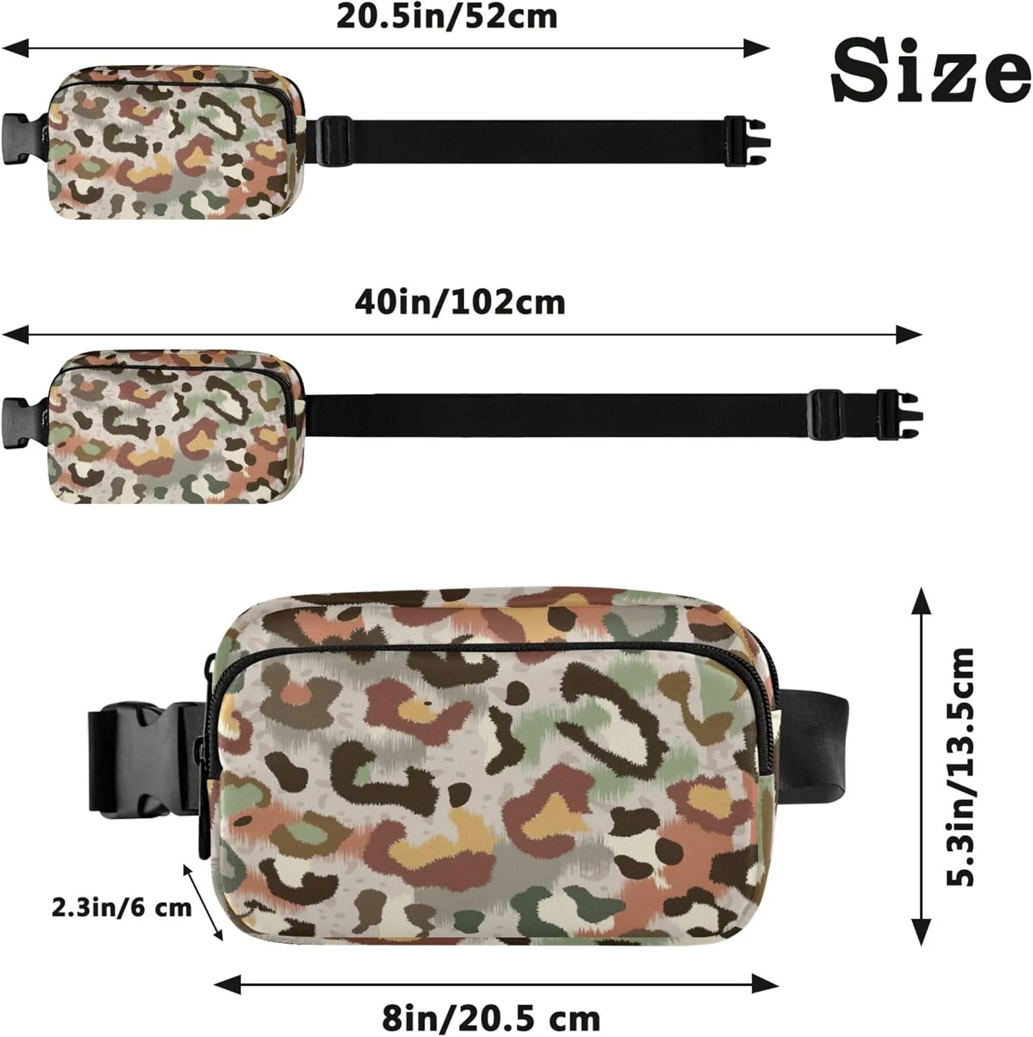 Camouflage Colorful Cheetah Women Fanny Pack Waterproof Belt Bag Hip Pouch Cute Crossbody Waist Pack