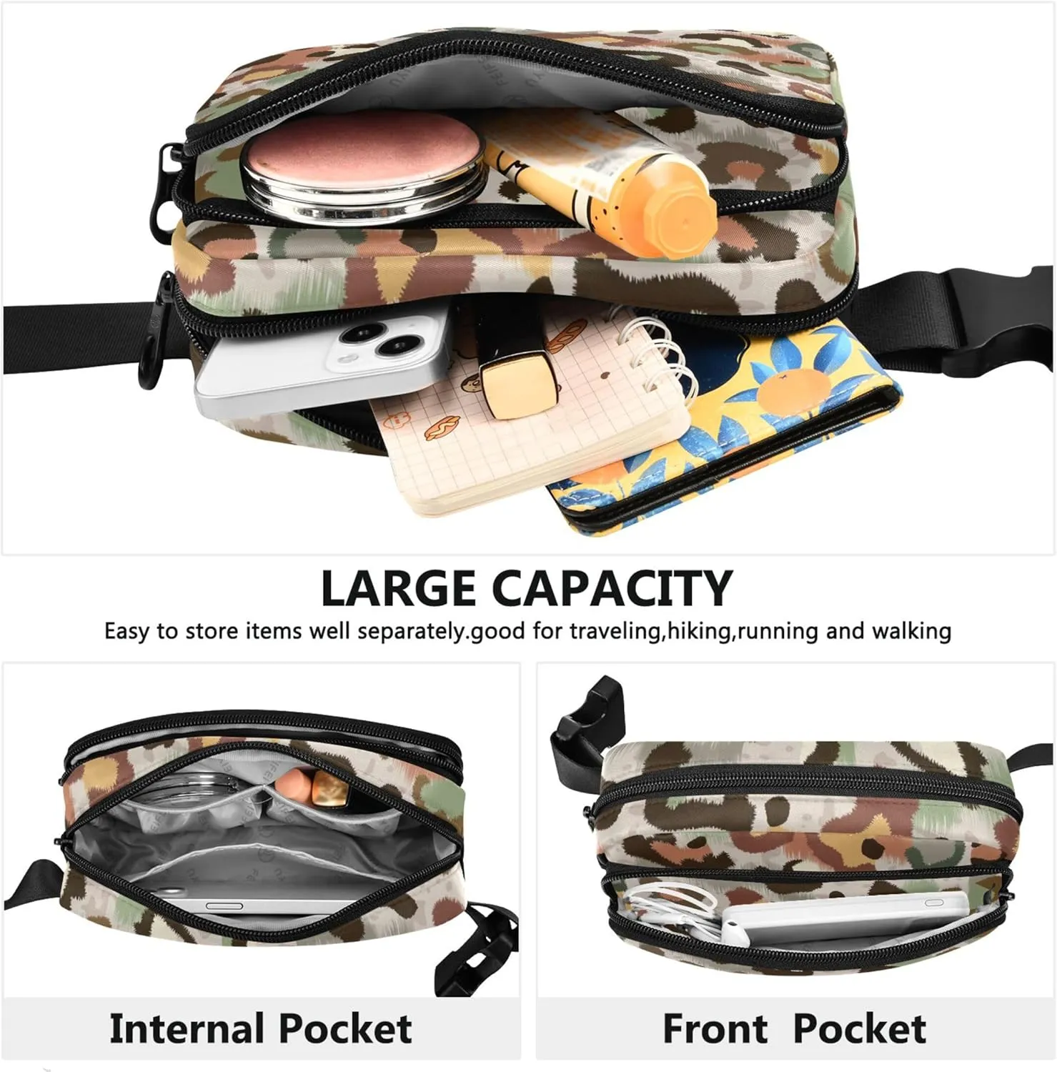 Camouflage Colorful Cheetah Women Fanny Pack Waterproof Belt Bag Hip Pouch Cute Crossbody Waist Pack