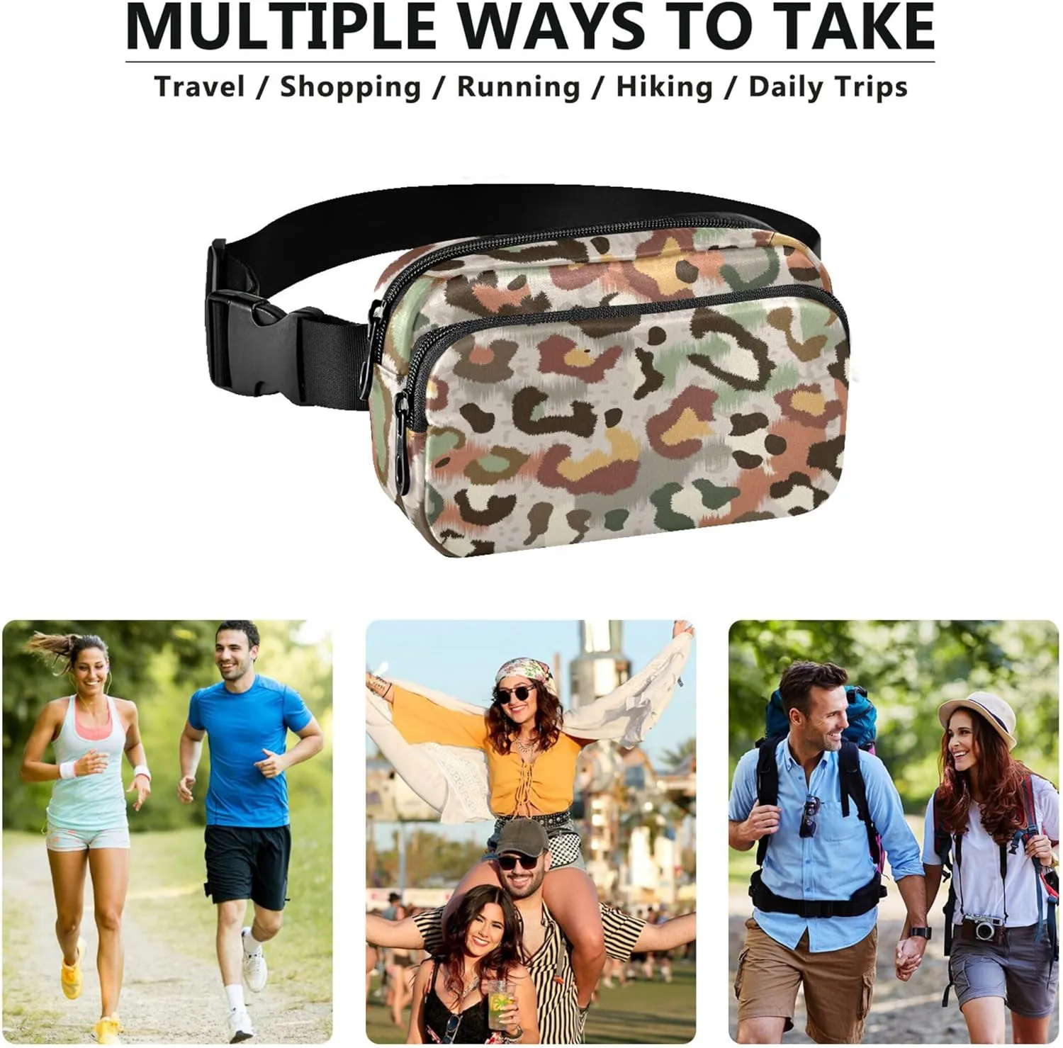 Camouflage Colorful Cheetah Women Fanny Pack Waterproof Belt Bag Hip Pouch Cute Crossbody Waist Pack