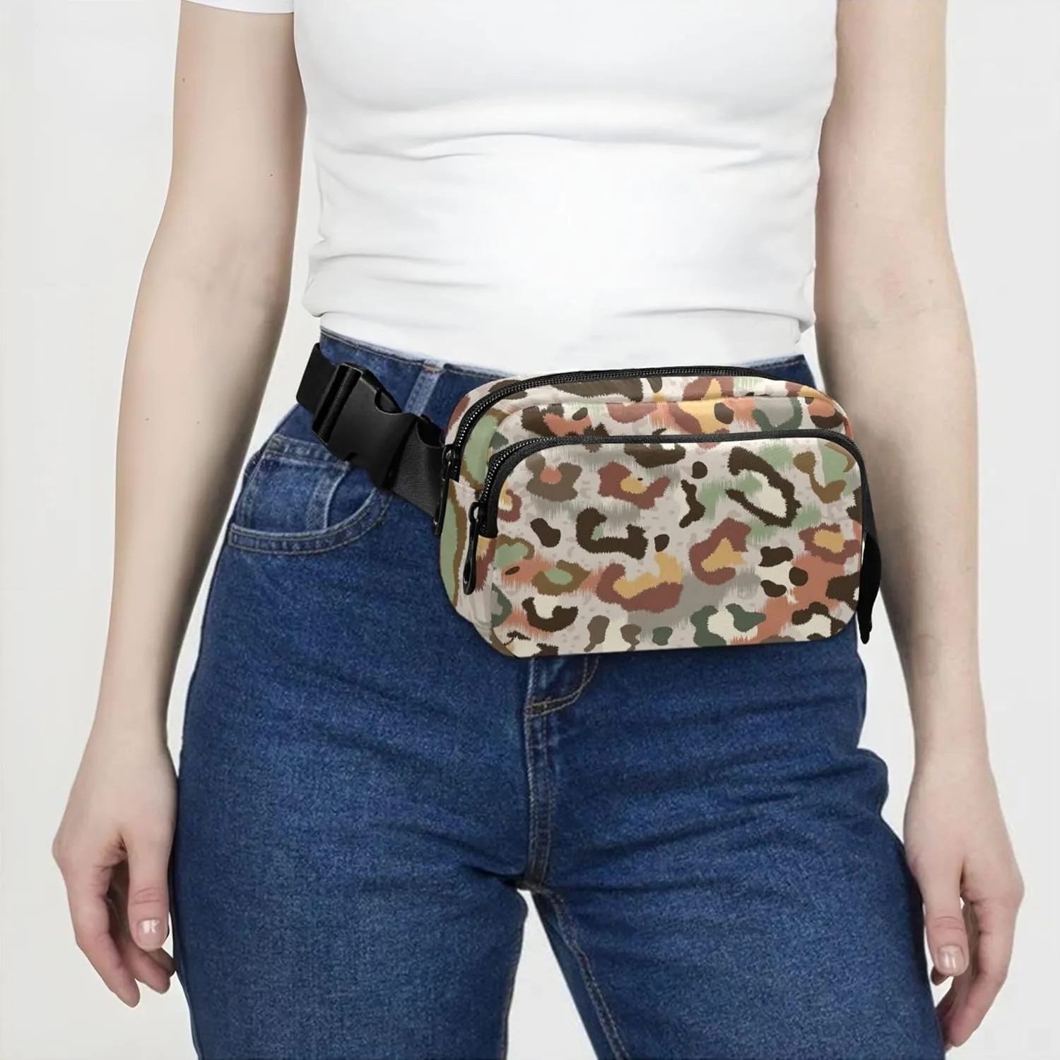 Camouflage Colorful Cheetah Women Fanny Pack Waterproof Belt Bag Hip Pouch Cute Crossbody Waist Pack
