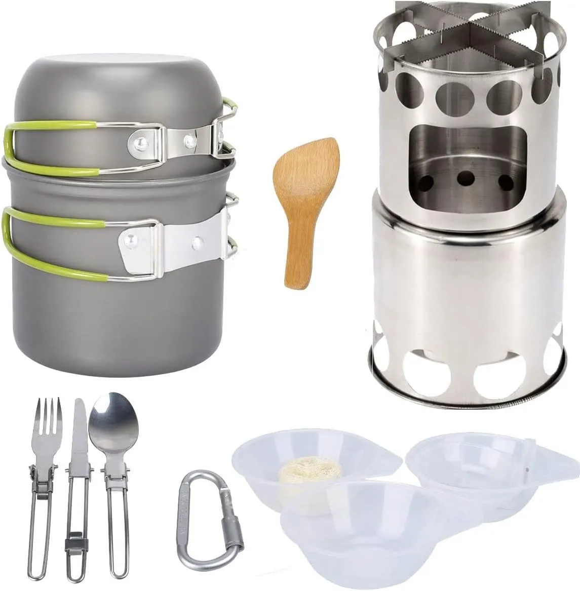 Camping Cookware Mess Kit, Camp Cook Set with Outdoor Camping Stove, Non Stick Pot Knife Spoon Set,Lightweight Pot Pan Kit- Camp Accessories Equipment (Color : A)