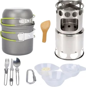 Camping Cookware Mess Kit, Camp Cook Set with Outdoor Camping Stove, Non Stick Pot Knife Spoon Set,Lightweight Pot Pan Kit- Camp Accessories Equipment (Color : A)