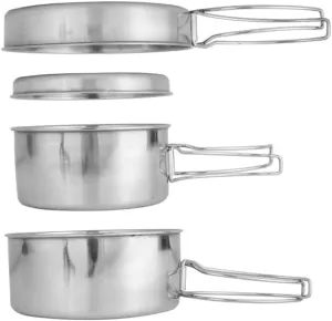 Camping Cookware Set Stainless Steel Camping Pots and Pan Portable Cooking Mess Set Camping Pot for Picnic 4 Pcs.