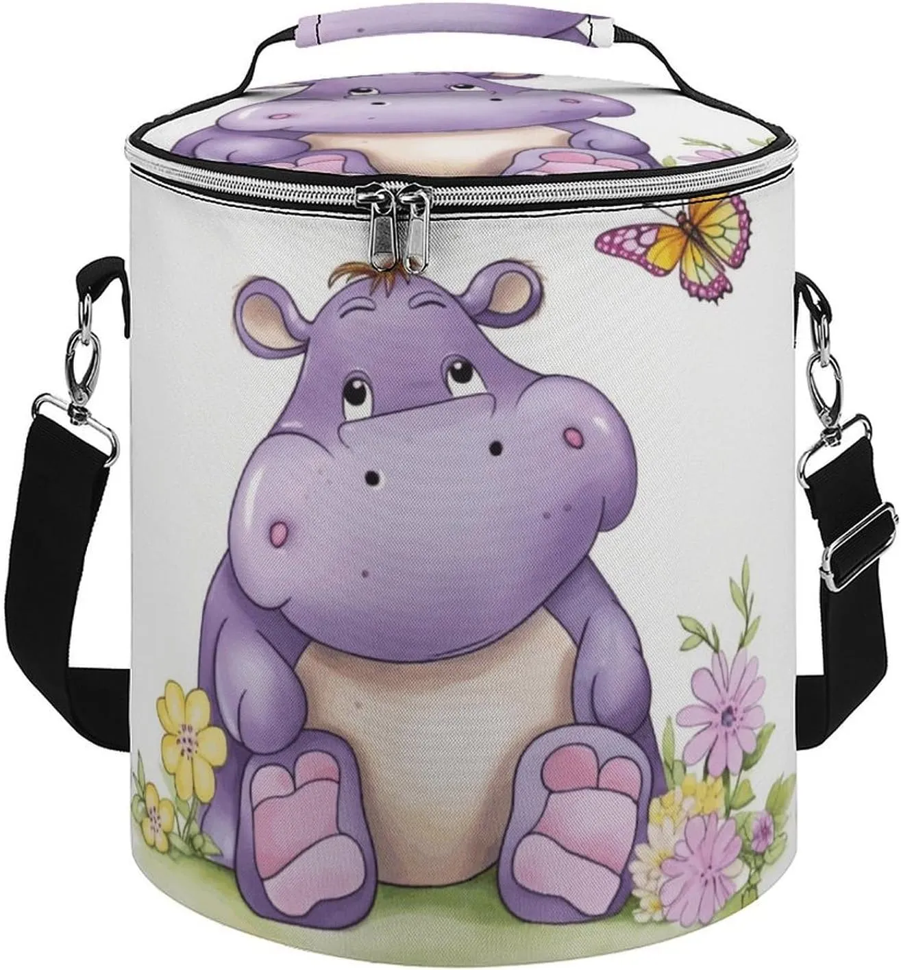 Camping Cooler Bag, Butterfly and Hippo Print Portable Ice Pack Outdoor Cooler Bag Picnic Cooler Bag Foldable Cooler Bag, style
