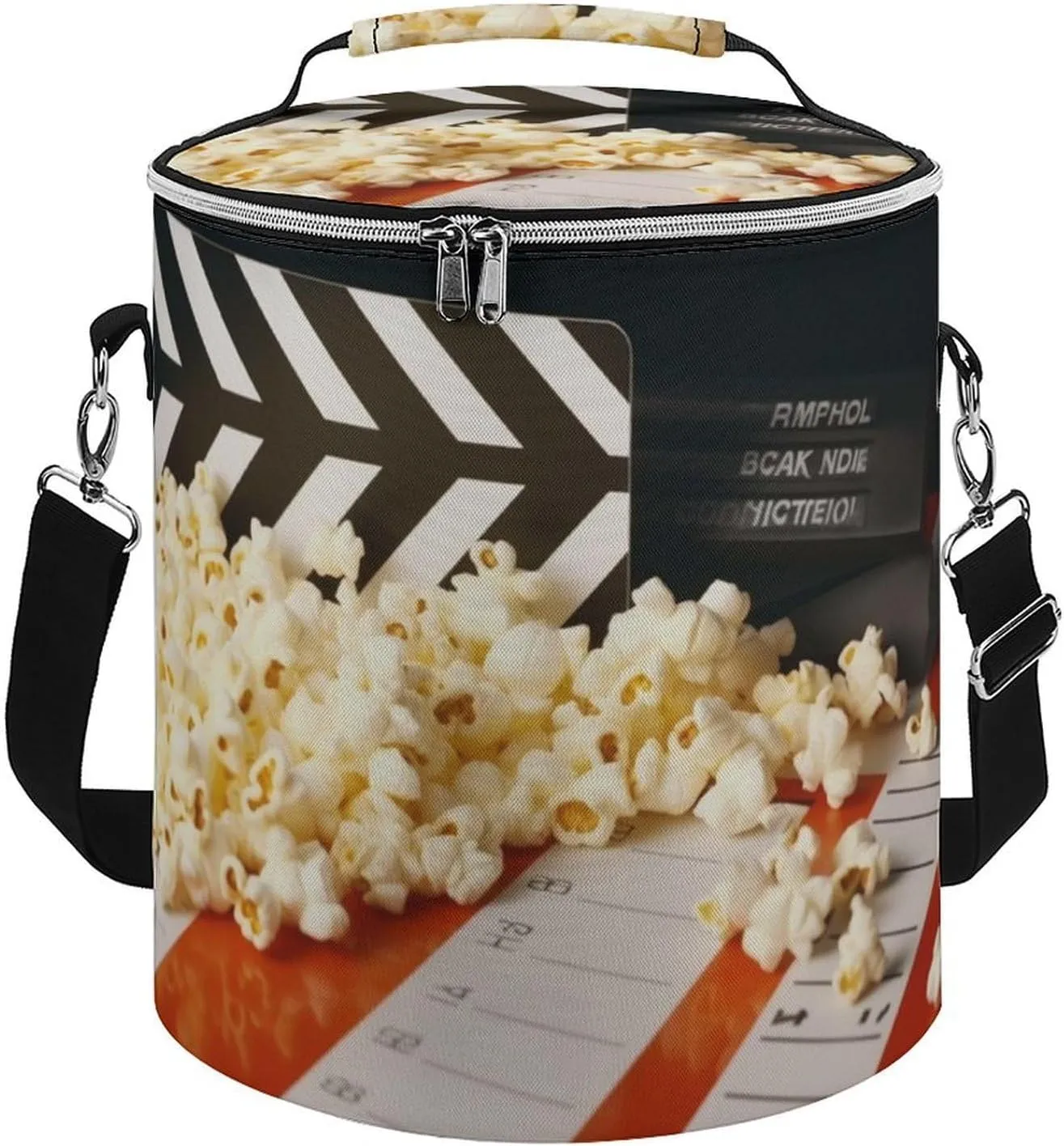 Camping Cooler Bag, Cinema Clapboard and Popcorn Print Portable Ice Pack Outdoor Cooler Bag Picnic Cooler Bag Foldable Cooler Bag, style