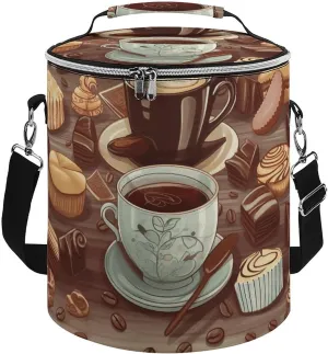 Camping Cooler Bag, Coffee and Sweets Sugar Chocolate Print Portable Ice Pack Outdoor Cooler Bag Picnic Cooler Bag Foldable Cooler Bag, style