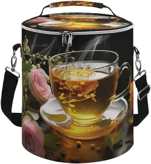 Camping Cooler Bag, Cup of Tea Print Portable Ice Pack Outdoor Cooler Bag Picnic Cooler Bag Foldable Cooler Bag, style