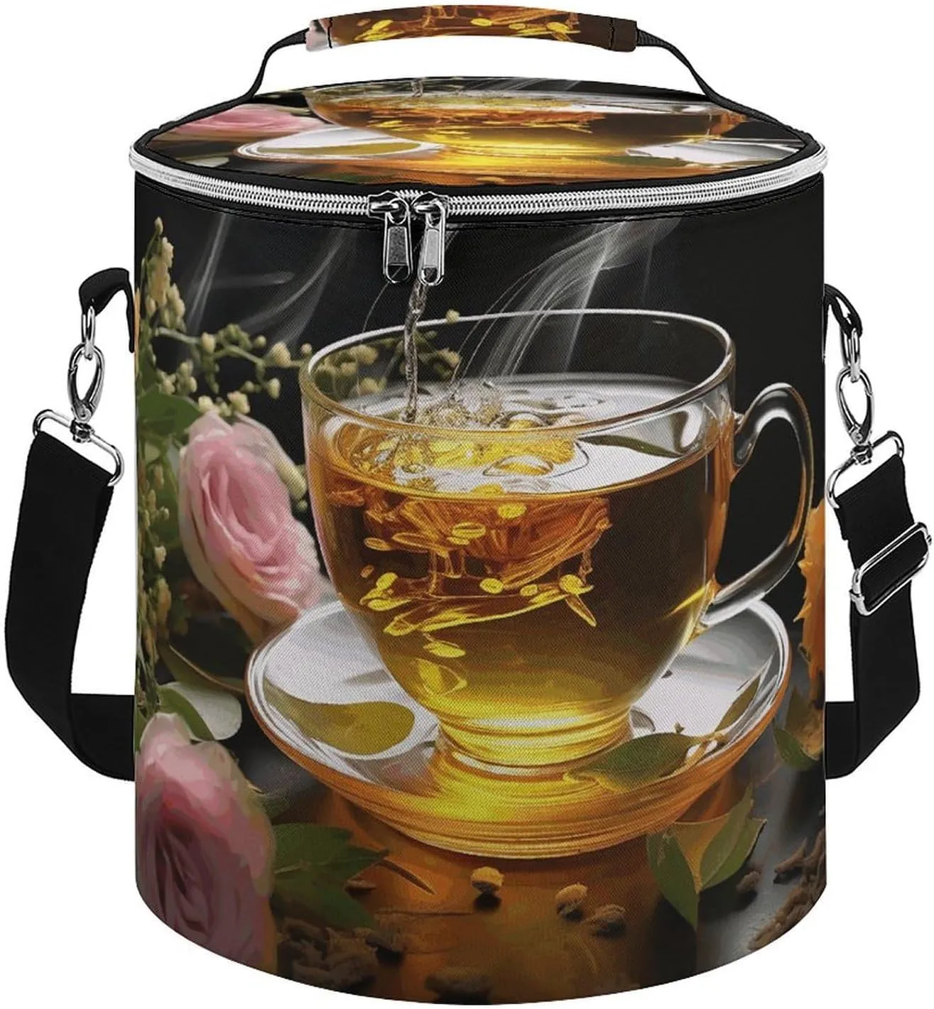 Camping Cooler Bag, Cup of Tea Print Portable Ice Pack Outdoor Cooler Bag Picnic Cooler Bag Foldable Cooler Bag, style