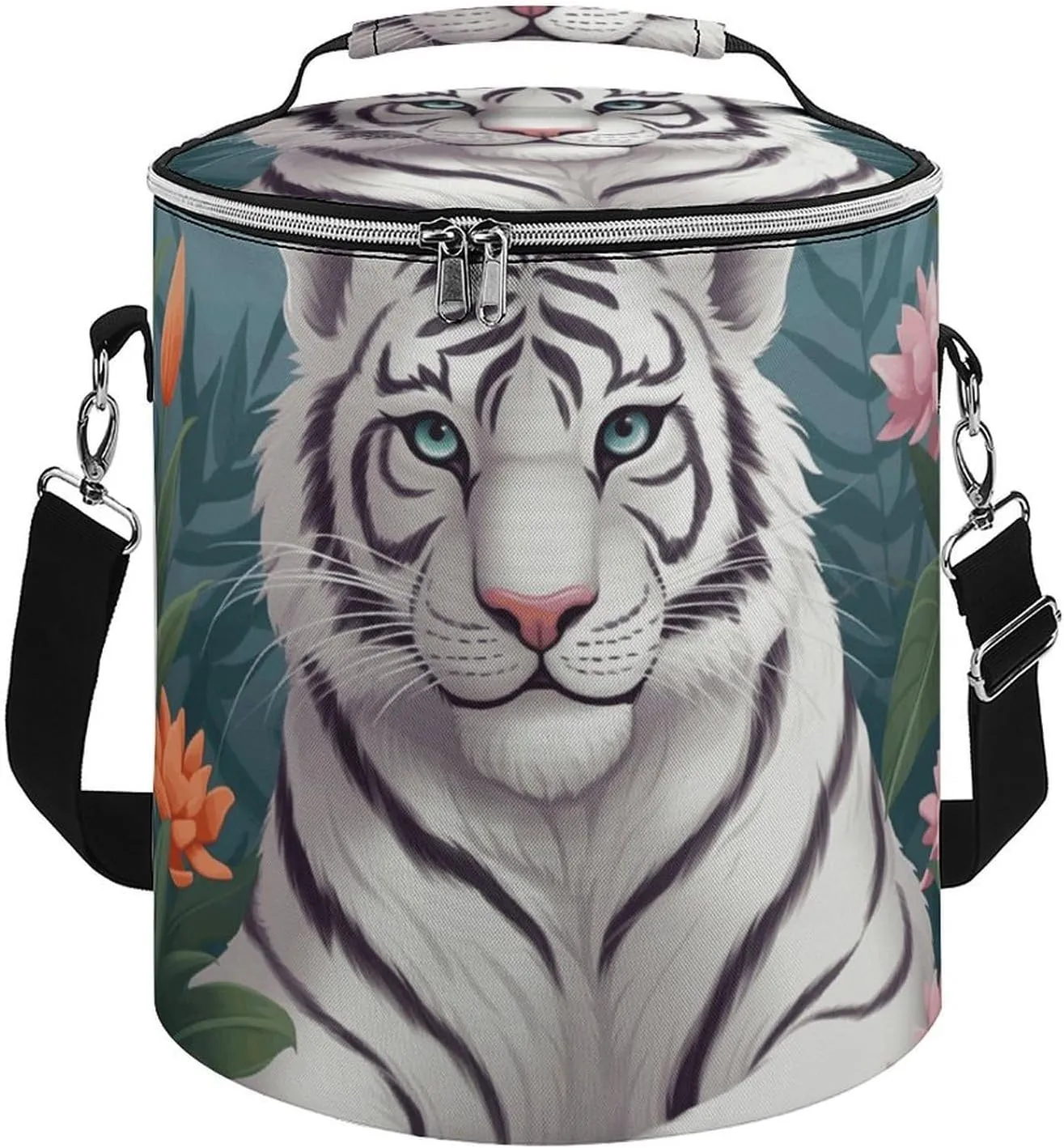 Camping Cooler Bag, Cute White Tige Print Portable Ice Pack Outdoor Cooler Bag Picnic Cooler Bag Foldable Cooler Bag, style