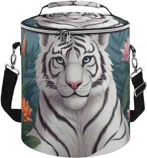 Camping Cooler Bag, Cute White Tige Print Portable Ice Pack Outdoor Cooler Bag Picnic Cooler Bag Foldable Cooler Bag, style