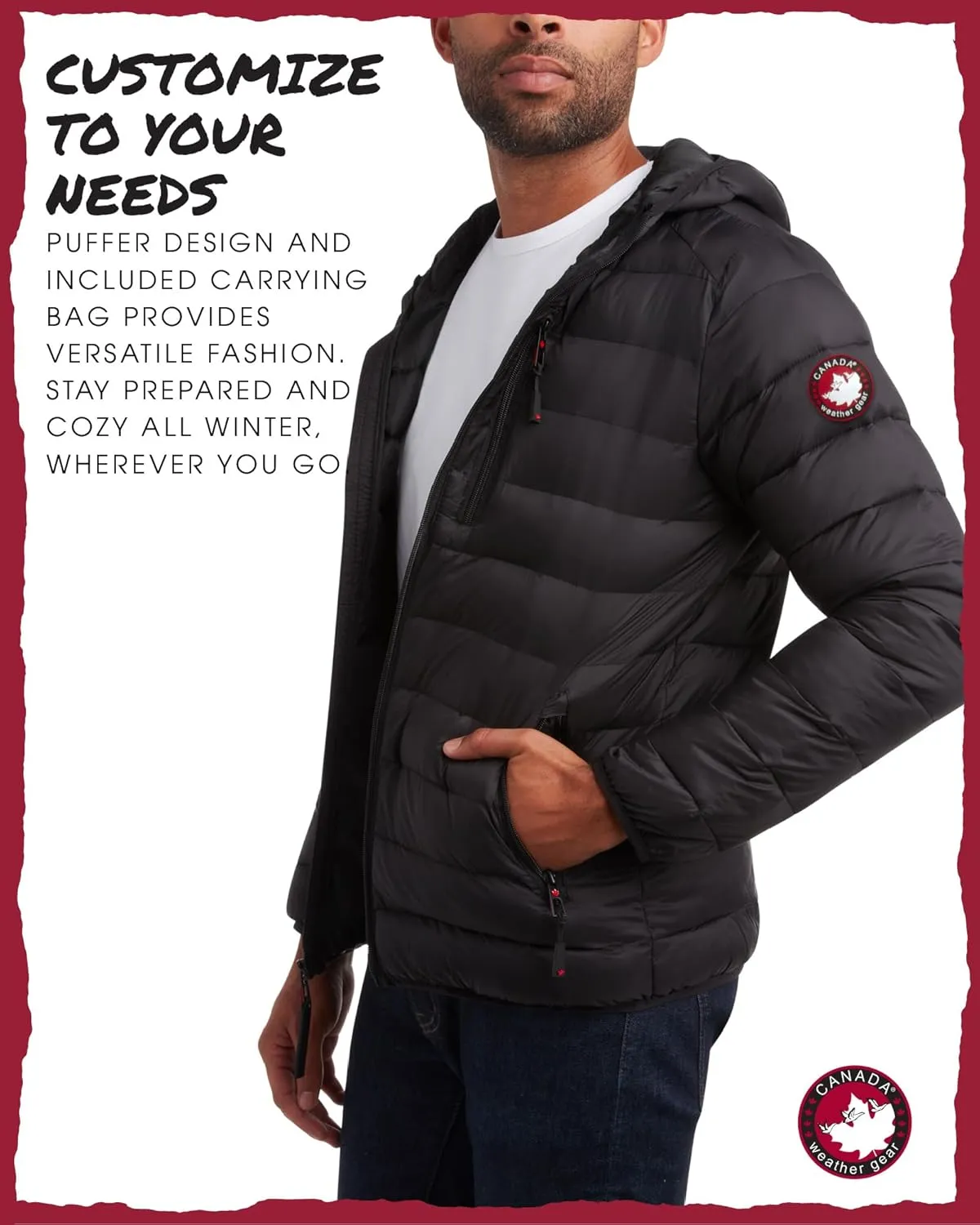 CANADA WEATHER GEAR Mens' Puffer Jacket - Lightweight Packable Bubble Coat, Water Resistant Outerwear Jackets for Men (M-XXL)