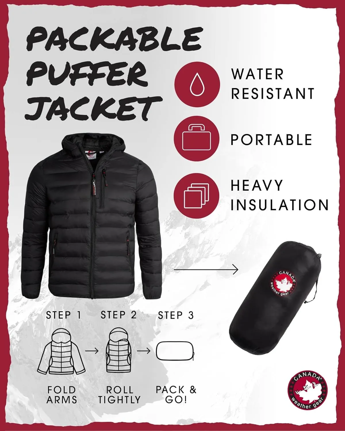 CANADA WEATHER GEAR Mens' Puffer Jacket - Lightweight Packable Bubble Coat, Water Resistant Outerwear Jackets for Men (M-XXL)