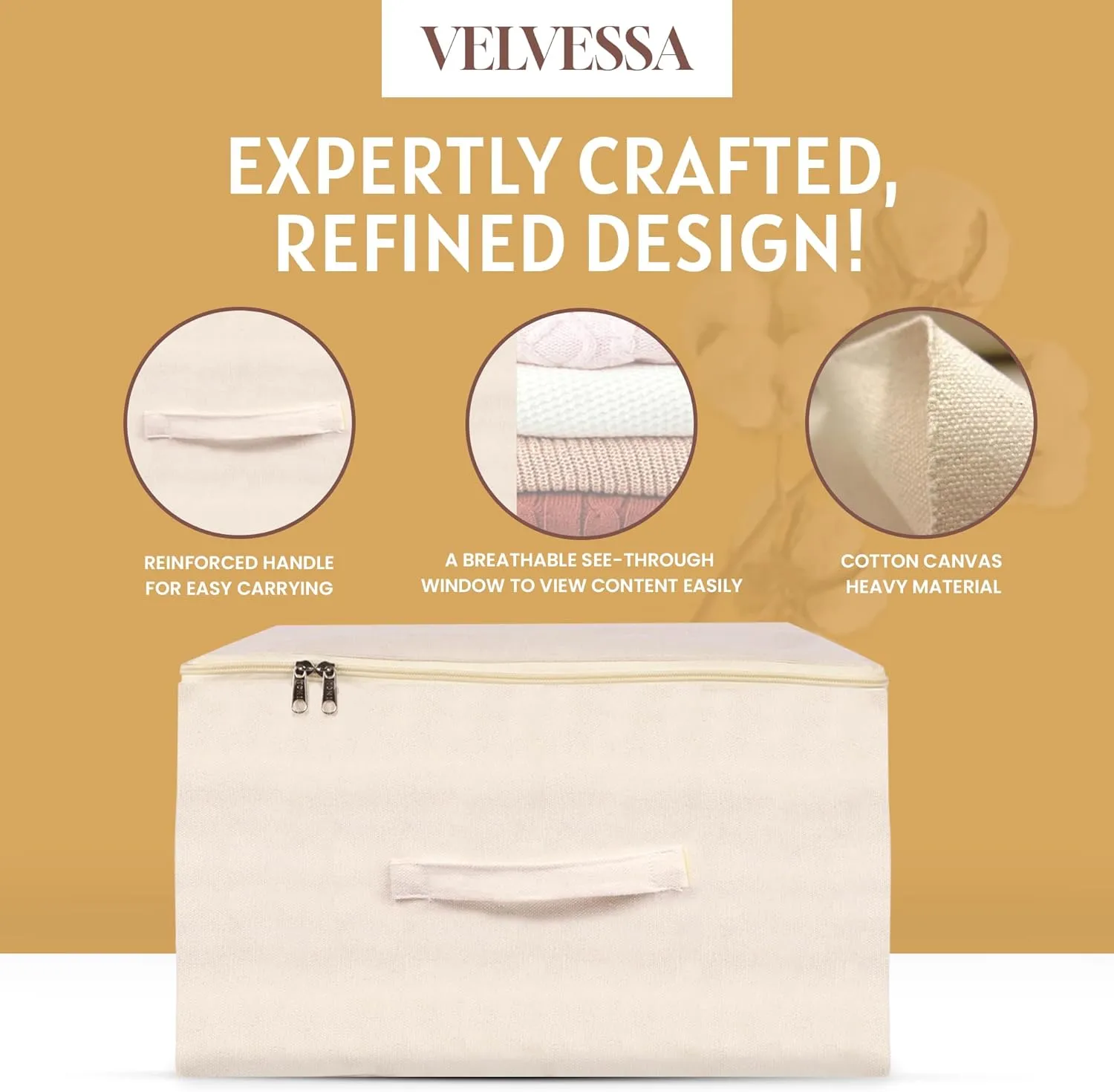 Canvas Storage Bag Organizer to Protect from Moth, Moist, Dirt, Dust, etc. - Set of 3 (15" L x 13" W x 9" H) Garment Storage Bags for Clothes, Sweaters and More –Underbed Storage Bag