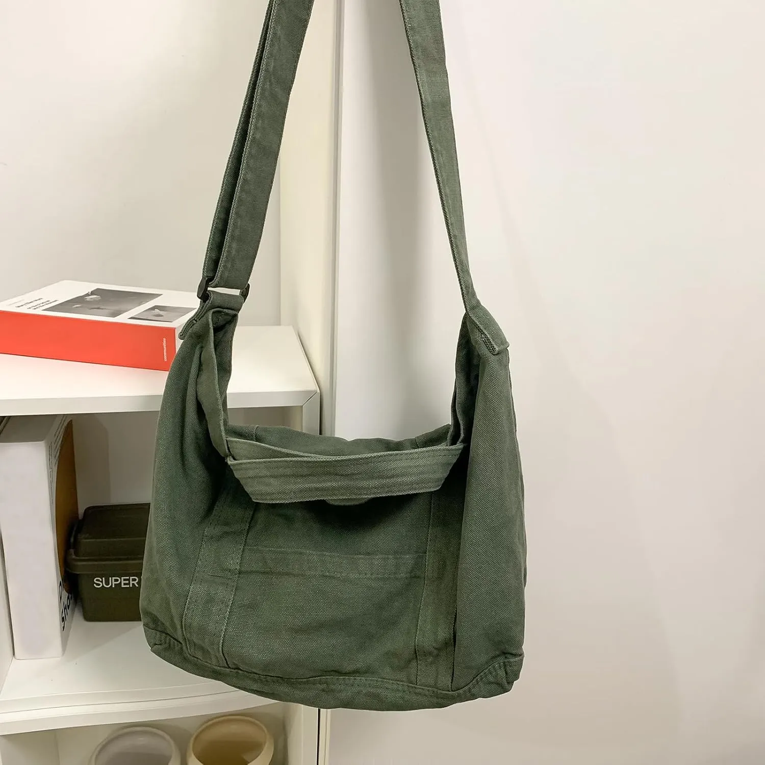 Canvas Tote Bag for Women with Pockets Cute Small Crossbody Bag Purses Handbag for Work Beach Tote Bag