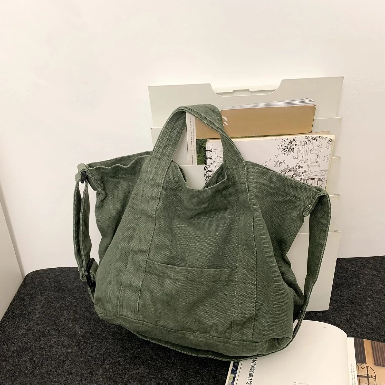 Canvas Tote Bag for Women with Pockets Cute Small Crossbody Bag Purses Handbag for Work Beach Tote Bag