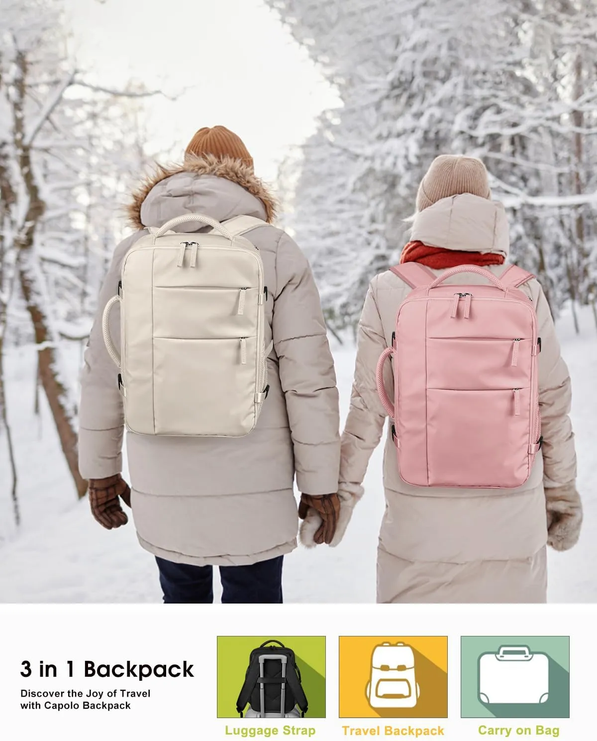 Capolo Travel Backpack for Women Men Waterproof Laptop Backpack Airlines Approved Carry On Backpack Bag Computer Bookbag for Business, Work, Traveling Fits 15.6 Inch Laptop(Pink)