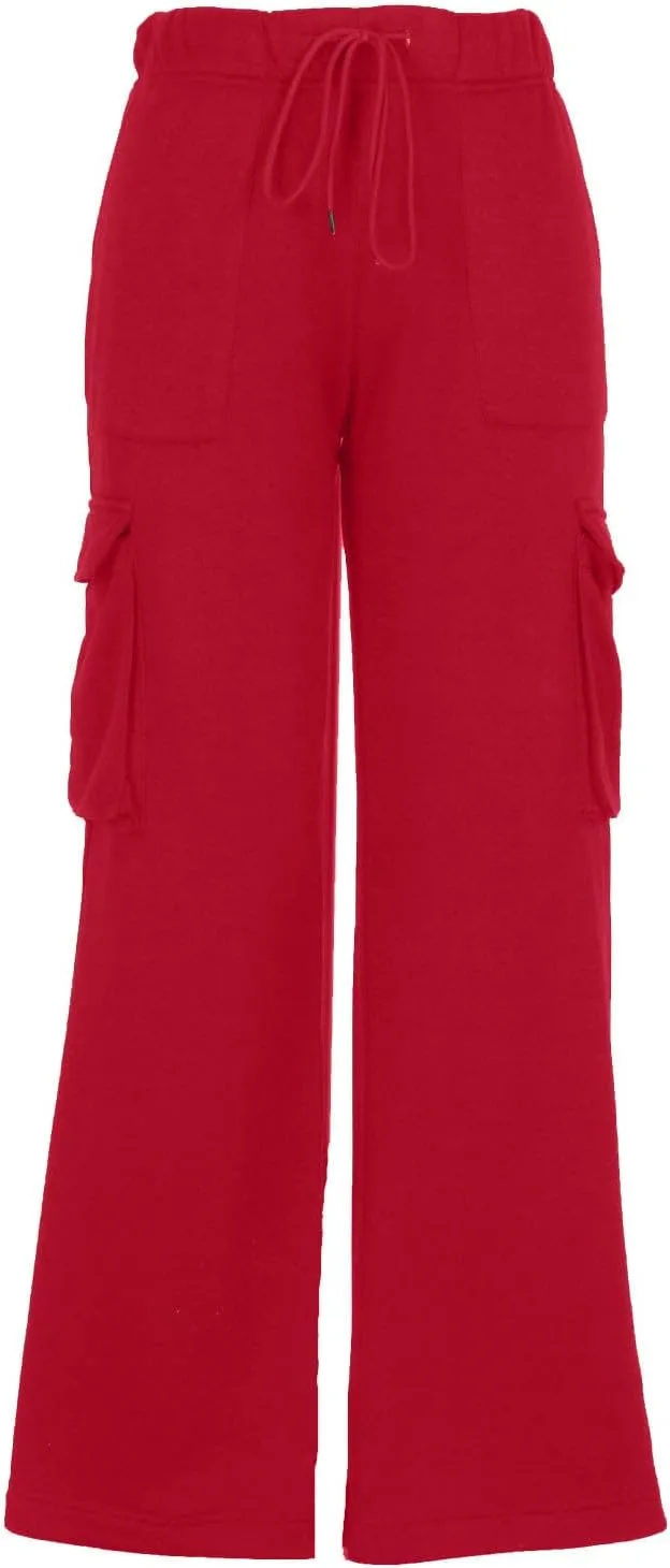 Cargo Straight Leg Pants for Women Multi Pockets Drawstring High Waisted Lounge Pants Outdoor Casual Wide Leg Pants