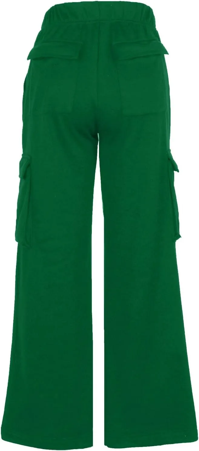 Cargo Straight Leg Pants for Women Multi Pockets Drawstring High Waisted Lounge Pants Outdoor Casual Wide Leg Pants