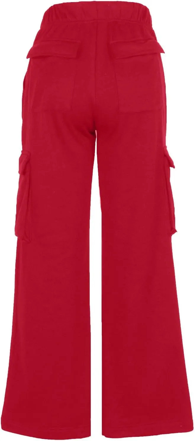 Cargo Straight Leg Pants for Women Multi Pockets Drawstring High Waisted Lounge Pants Outdoor Casual Wide Leg Pants