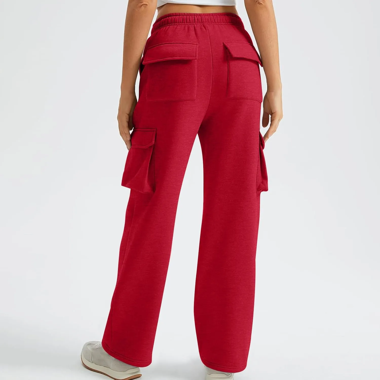 Cargo Straight Leg Pants for Women Multi Pockets Drawstring High Waisted Lounge Pants Outdoor Casual Wide Leg Pants