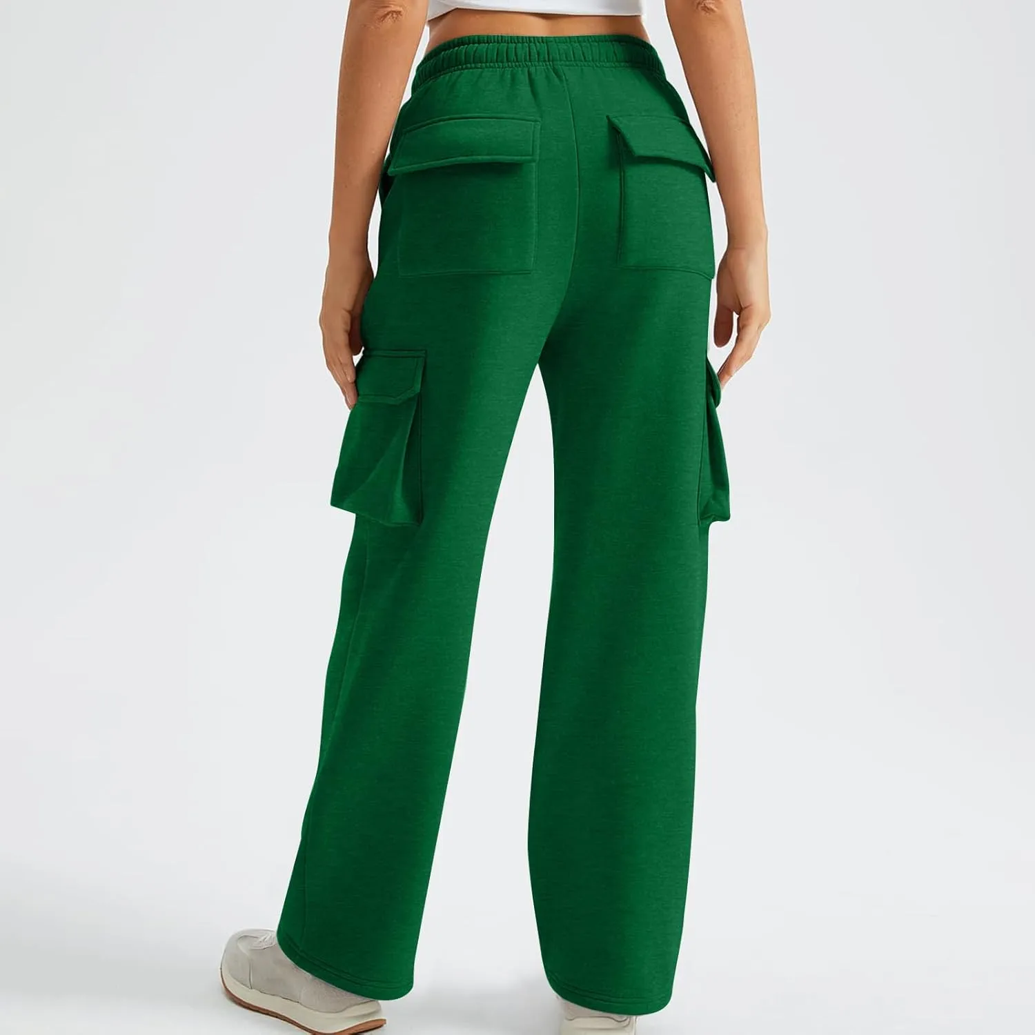 Cargo Straight Leg Pants for Women Multi Pockets Drawstring High Waisted Lounge Pants Outdoor Casual Wide Leg Pants
