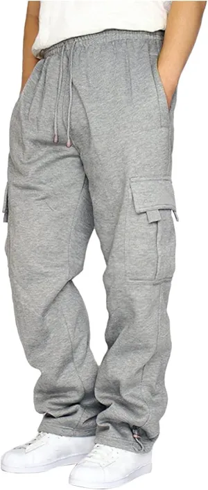 Cargo Sweatpants for Men Big and Tall Loose Fit Casual Workout Running Pants Drawstring Joggers Wide Leg Cargos