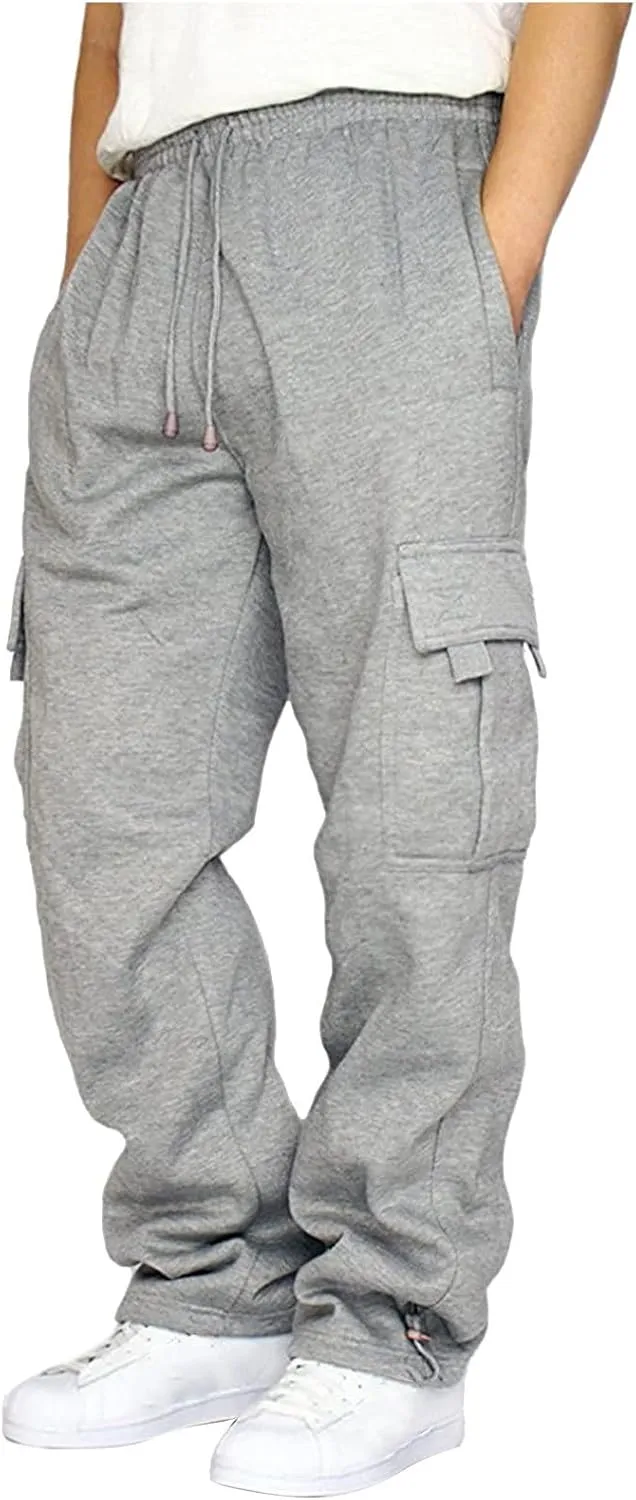 Cargo Sweatpants for Men Big and Tall Loose Fit Casual Workout Running Pants Drawstring Joggers Wide Leg Cargos